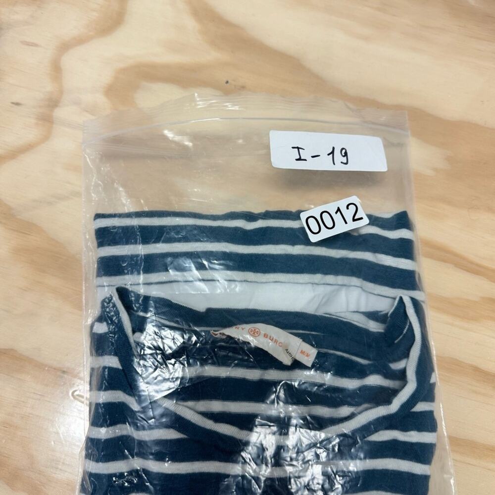 Tory Burch 100% Linen Stripe Minimalist Crew Neck Long‎ Sleeve Shirt Hem Medium - Picture 11 of 11